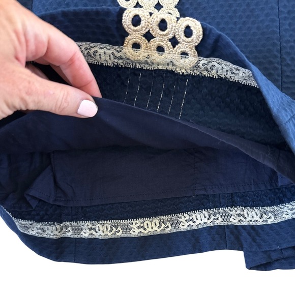 Lilly Pulitzer Sasha Shift Dress Halter Size 8 Navy Blue Metallic Gold Resort - Picture 10 of 15